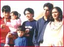 Aamir Khan with family and others, on the sets of Lagaan