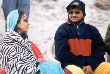 Manisha Koirala with director Ujjal Chattopadhyay on the sets of Escape From Taliban