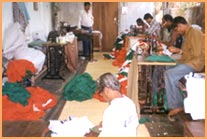 Workers stitching the Tricolour at Bhatt's unit