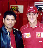 Sachin Tendulkar with Formula One world champion Michael Schumacher