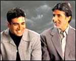 A still from Ek Rishta -- Akshay and Amitabh