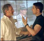 Steven Spielberg with Tom Cruise on the sets of Minority Report