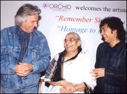 (L-R) John McLaughlin, Bavi Begum, Zakir Hussain