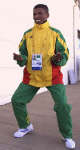 Haile Gebresellaise demonstrating a nifty Karate move in the Olympics village